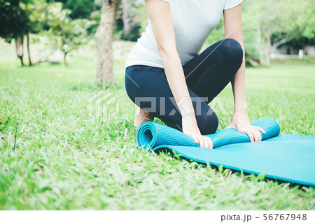 Yoga concept. Young woman meditates while 56767948