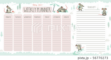 Weekly Planner And To Do List With Cute Rats のイラスト素材