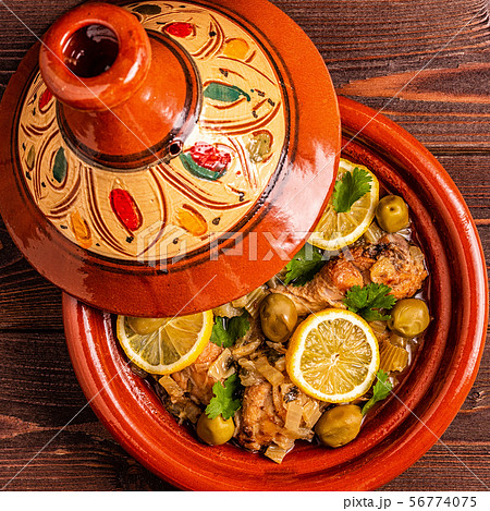 Traditional moroccan tajine of chicken with salted 56774075