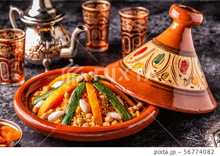 Vegetable tagine with almond and chickpea 56774082