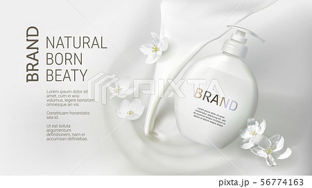 Cosmetic poster with pouring milk and jasmine soap Cosmetic poster with pouring milk and jasmine soap 56774163