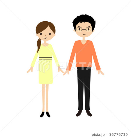 仲良し若夫婦のベクターイラスト 笑顔 2人 男女 正面 直立 のイラスト素材