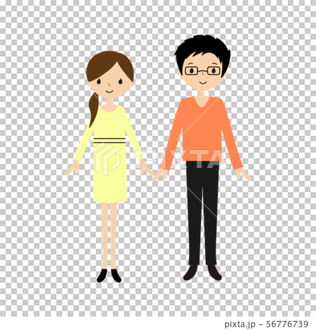仲良し若夫婦のベクターイラスト 笑顔 2人 男女 正面 直立 のイラスト素材