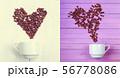 Grain of coffee in the form of a heart over a cup. 56778086