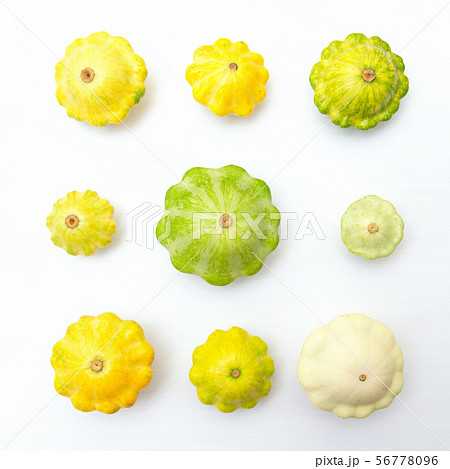 Squash vegetable green and yellow pattypan. 56778096