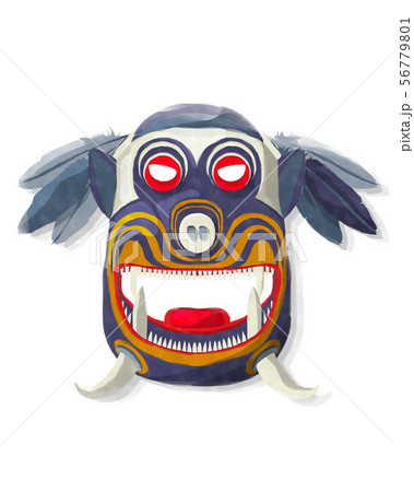 Watercolor tribal mask with feathers 56779801