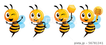 Cartoon cute bee mascot set with honey dipper 56781341
