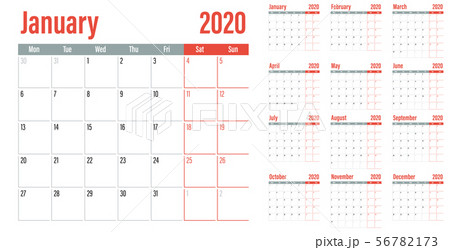 イラスト素材: Calendar planner 2020 template