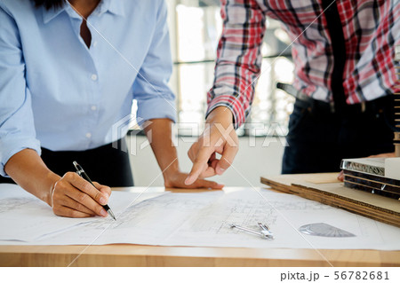 Architect Engineer Design Working on Blueprint Architect Engineer Design Working on Blueprint 56782681