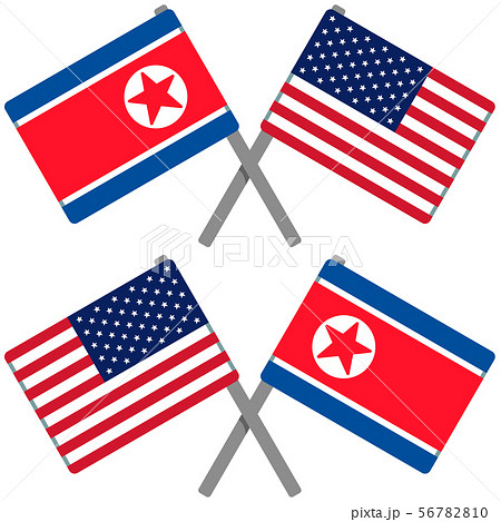 北朝鮮とアメリカの旗のイラスト素材