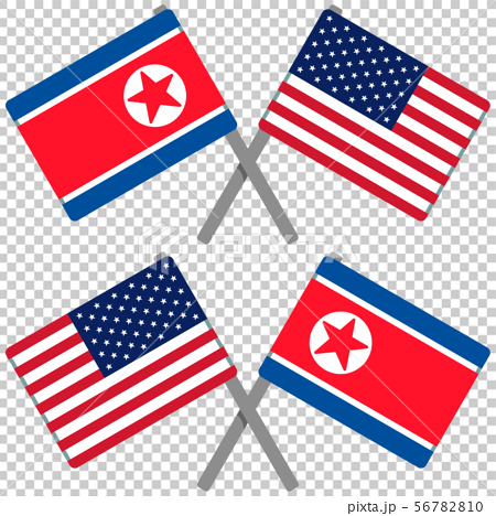 北朝鮮とアメリカの旗のイラスト素材