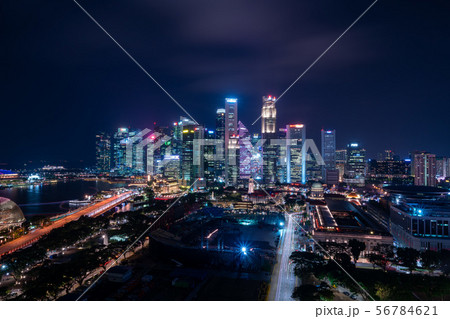 シンガポールの都市風景 夜景の写真素材