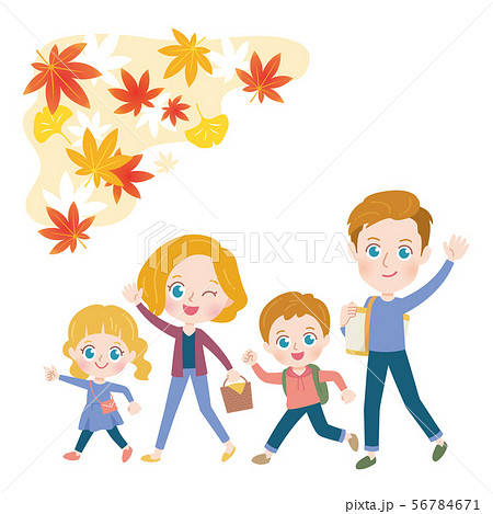 外国人家族 紅葉 イラストのイラスト素材