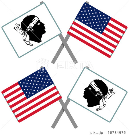 コルシカ島とアメリカの旗のイラスト素材