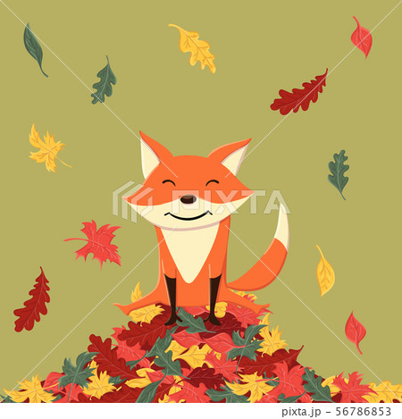 Cute and funny fox in the autumn leaves Cute and funny fox in the autumn leaves 56786853