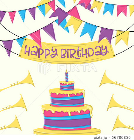 Happy birthday cake and ribbon party on white background Happy birthday cake and ribbon party on white background 56786856
