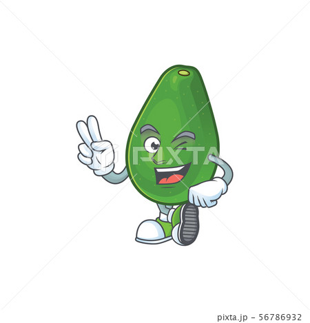 Two finger cute avocado cartoon on white background 56786932