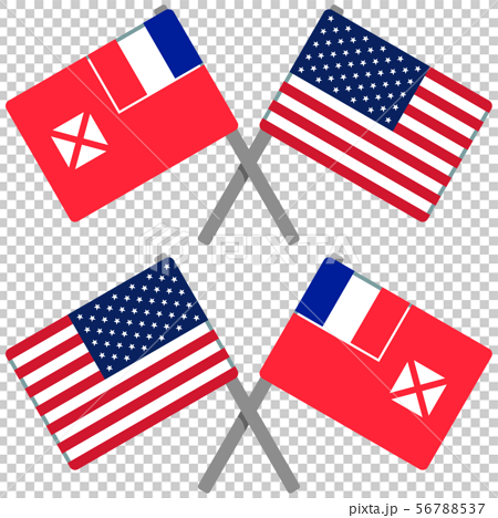 ウォリス フツナ諸島とアメリカの旗のイラスト素材