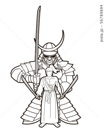 Samurai Warriors With Swords Action Cartoon Vectorのイラスト素材 5674