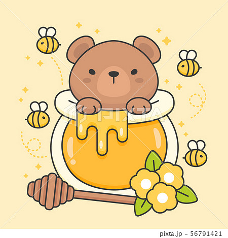 Cute bear in a honey jar cartoon animal character - Stock Illustration  [56791421] - PIXTA