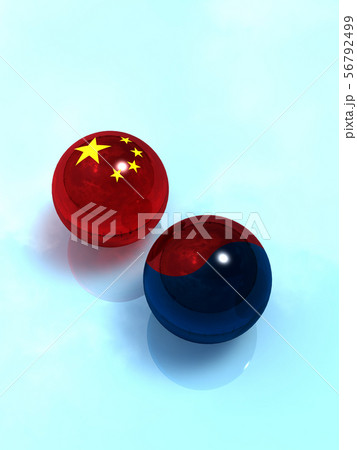 CG　3D　イラスト　立体　デザイン　国旗　東アジア　情勢　隣人　友好 56792499