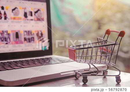Shopping online concept - shopping cart or trolley Shopping online concept - shopping cart or trolley 56792870