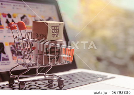 Shopping online concept - Parcel or Paper cartons Shopping online concept - Parcel or Paper cartons 56792880