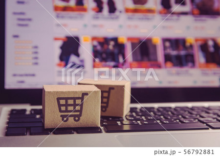 Online shopping - Paper cartons or parcel with a Online shopping - Paper cartons or parcel with a 56792881