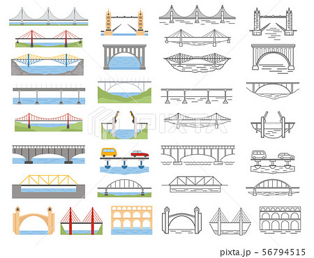 Types of bridges set. Color and linear graphic 56794515