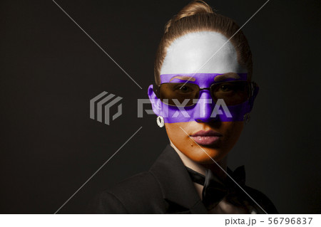 Portrait of woman with painted Flag of the Russian 56796837
