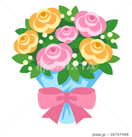 母の日や父の日に贈る花束 ブーケ カーネーション バラ のイラストのイラスト素材