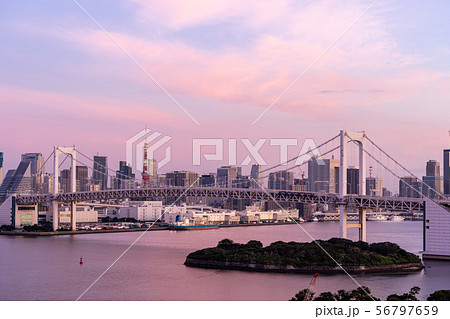Sunrise Tokyo tower and Rainbow bridge 56797659