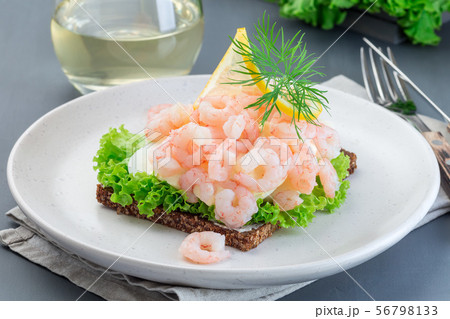 Traditional savory swedish sandwich with shrimps Traditional savory swedish sandwich with shrimps 56798133