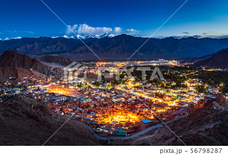 Aerial view of Leh city at night, Ladakh, India Aerial view of Leh city at night, Ladakh, India 56798287
