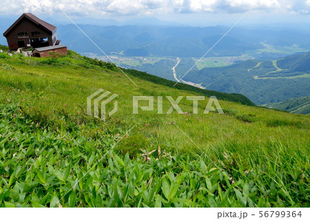 八方尾根自然研究路から見たリフト駅と白馬村 56799364