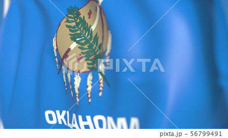 Flying flag of Oklahoma. Close-up 3D rendering 56799491