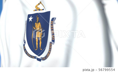 Flying flag of Massachusetts. Close-up 3D rendering Flying flag of Massachusetts. Close-up 3D rendering 56799554