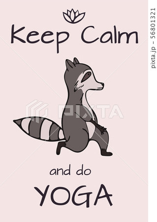 Hand drawn yoga raccoon with lettering 56801321