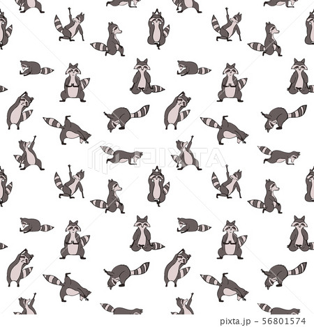 Design Seamless Pattern With Raccoon In Yoga Asanaのイラスト素材