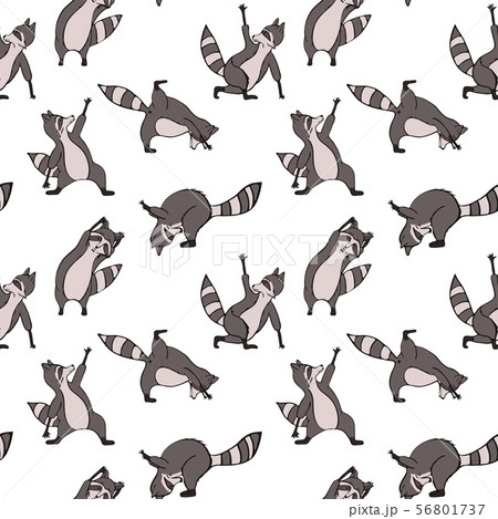 Design Seamless Pattern With Raccoon In Yoga Asanaのイラスト素材