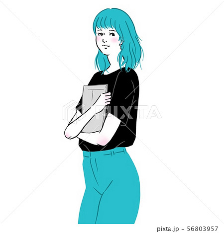 書類を抱える若い女性のイラスト素材