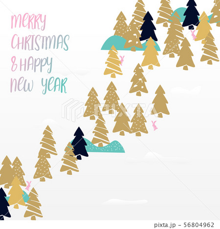Cute gold christmas trees on white background 56804962
