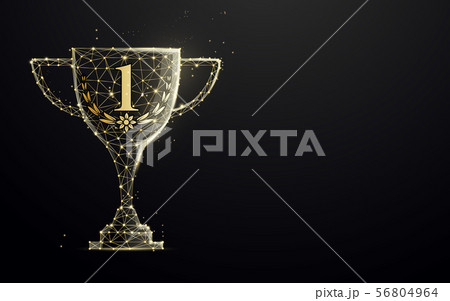 Golden trophy cup from lines and particle 56804964
