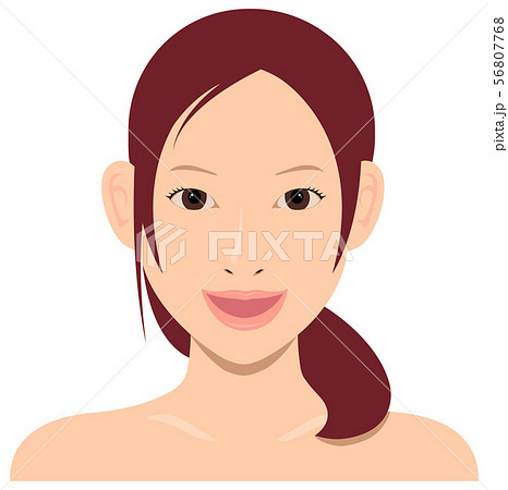 若い日本人女性モデル 上半身イラスト 美容 フェイスケア 喜んでいる顔 嬉しい顔のイラスト素材