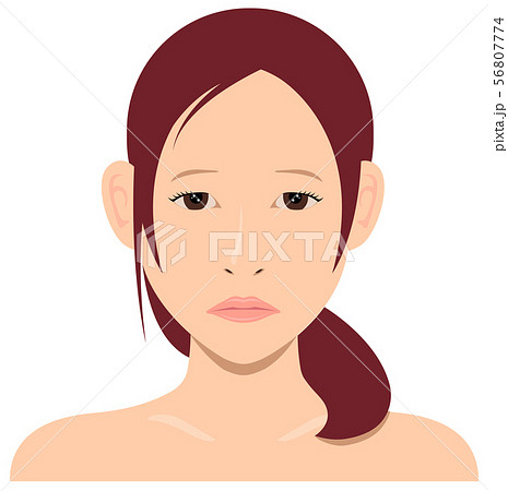 若い日本人女性モデル 上半身イラスト 美容 フェイスケア 悲しい顔 困っている顔のイラスト素材
