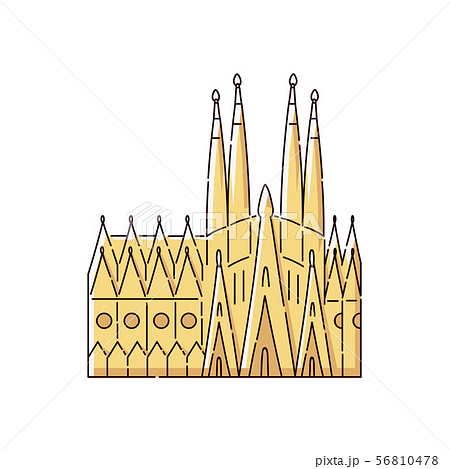 Famous Barcelona landmark building - Sagrada Familia flat yellow icon isolated on white background 56810478