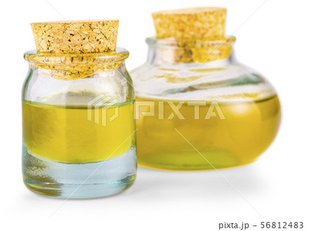 The glass bottles with oil isolated on white 56812483