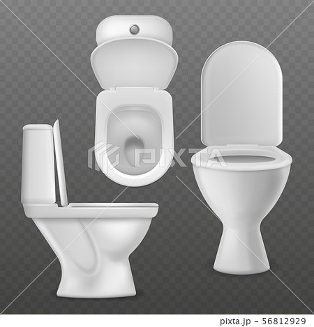 Realistic toilet bowl. White toilet basin, clean lavatory bathroom ceramic bowls group top, side and Realistic toilet bowl. White toilet basin, clean lavatory bathroom ceramic bowls group top, side and 56812929