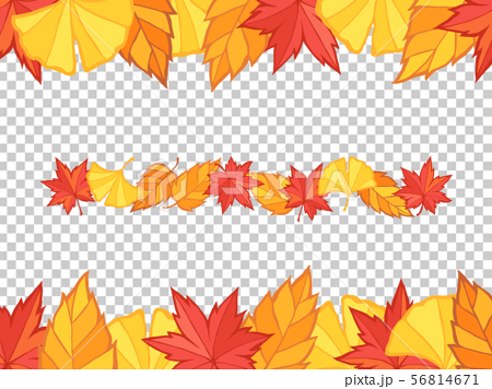 秋の紅葉 上下フレームとライン素材 モミジ イチョウ ケヤキ のイラスト素材