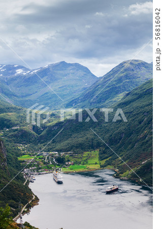 view to Geiranger fjord with cruise ship view to Geiranger fjord with cruise ship 56816042